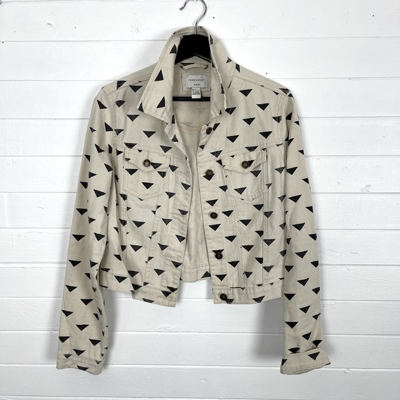 Vintage Forever 21 Cropped Denim Triangles Jacket - Picture 1 of 3